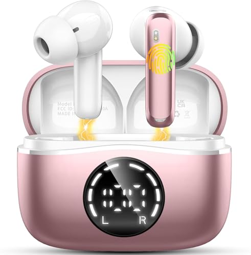 Auriculares sem fios Bluetooth, auriculares Bluetooth 5.4 Hi-Fi estéreo, 48H capacetes sem fios Bluetooth com ENC redução de ruído, ecrã LED, carregamento rápido USB-C, IPX7 auriculares impermeáveis