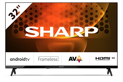 Sharp 32FH6EA Android TV (11) Smart 32" HD sem moldura. Google Assistant controlado por voz, Chomecast, Bluetooth, 3 x HDMI, 2 x USB, Dolby Audio, Active Motion 400