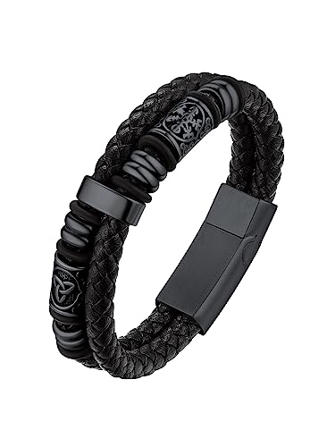 Bestyle Pulseira de couro com fecho magnético de aço inoxidável pulseira de couro homem camada dupla 19 cm / 21 cm