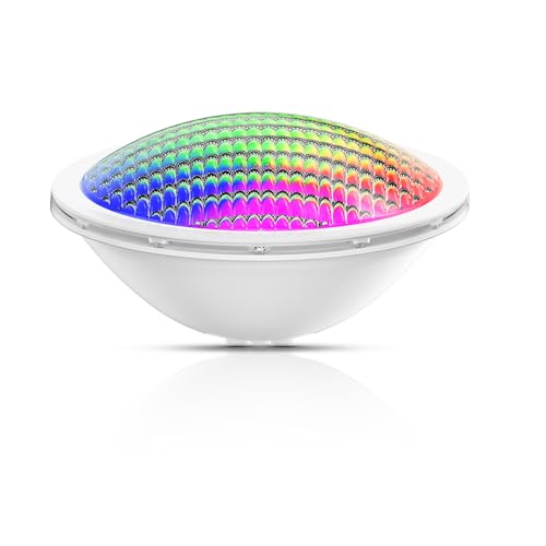 LyLmLe Candeeiro LED de piscina PAR56, 20 W com lâmpada LED piscina RGB mudança multicolorida, iluminação LED imersiva, ângulo de 140°, IP68 impermeável, interruptor On/Off, 12 V AC