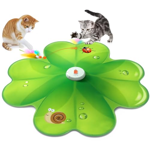 FEELNEEDY Brinquedo interativo para gatos, ponto vermelho LED móvel, brinquedos para gato, penas móveis ocultas, brinquedo de exercício recarregável para gatos de interior