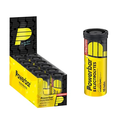 PowerBar 5 Electrolytes Lemon Tonic 12 x 10 Tabs, pastilhas fervescentes, com 5 eletrólitos 75 mg cafeína