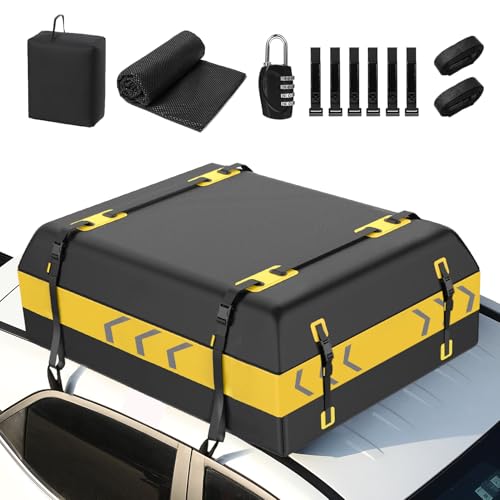 JOBYNA Saco de teto, 15 pés cúbicos/425 l baú de teto impermeável para carros com/sem porta-bagagens, inclui tapete antiderrapante 6 ganchos cadeado