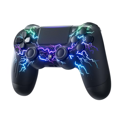 ECHTPower Controlo sem fios para PS4, comando RGB para PS4/Pro/Slim/PC, bateria de 1000 mAH, com vibração, giroscópio, conector de áudio de 3,5 mm, aderência antiderrapante, design ergonómico