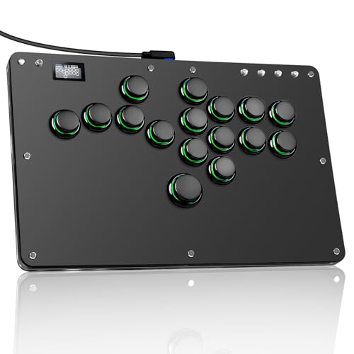 Sehawei Arcade Stick R16 Controlador Arcade de 16 Teclas para PC/Ps3/Ps4/Switch/Steam,Stick de Lucha para Juegos de Lucha con RGB Personalizado & Funciones Turbo & Hot Swap Negro