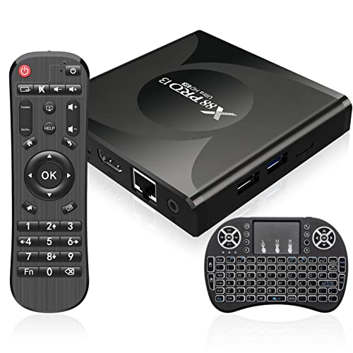 Android TV Box, Android 13.0 TV Box 4 GB RAM 32 GB ROM RK3528 Quad-Core suporte 8K 3D 2.4/5.0 GHz WiFi 10/100 M Ethernet BT5.0 HDMI 2.0 H.265 TV Box com mini teclado I. Sem fios
