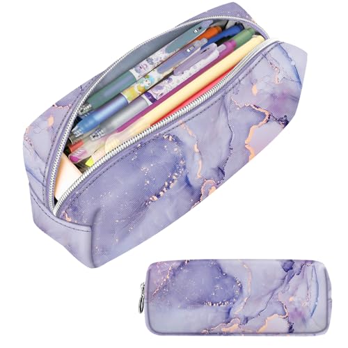 FINPAC Estojo escolar de lápis com 1 compartimento, grande capacidade porta-lápis de capacidade, saco organizador de papelaria escritório, crianças, meninas e adultos,, Mármore roxo, Sacos de viagem