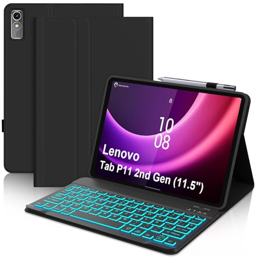 IVEOPPE Capa teclado para Lenovo Tab P11 2nd Gen 11,5", teclado espanhol Ñ Bluetooth retroiluminado sem fios removível para tablet Lenovo Tab P11 de 2.ª geração 11,5" TB-350FU/TB-350XC, Preto