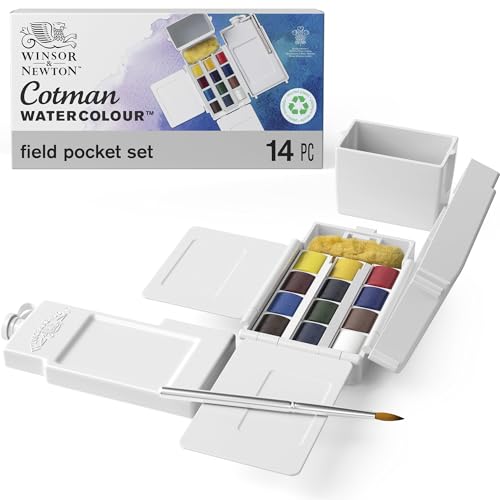 Winsor & Newton Aguarela Cotman - Caixa de aguarela de campo - conjunto de 12 meio-godets, cores sortidas