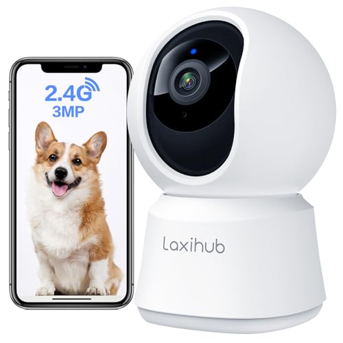 LAXIHUB 2 K/3 MP Câmara de vigilância Wi-Fi interior, 2,4 GHz câmaras de vigilância doméstica WiFi, PTZ 355 ° câmara para cães e animais de estimação em casa com voz, visão noturna, áudio