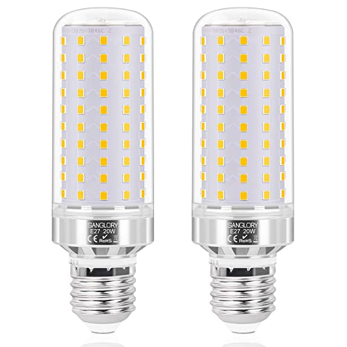 SanGlory Lâmpadas LED E27 luz quente 20 W equivalente a 180 W lâmpada incandescente, 2150 LM E27 LED milho branco quente 3000 K, parafuso Edison E27 lâmpada, ângulo de 120 °, não regulável, 2 unidades