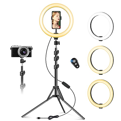 Aro de luz com tripé alto (altura total de 1,8 m), 10,2" Ring Light com controlo remoto, aros de luz para telemóvel, anel de luz LED para fotografia, maquilhagem, flash, Youtube, vídeo
