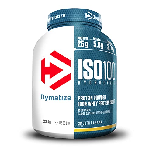 Dymatize ISO 100 Hydrolyzed Smooth Banana 2264 g - Hidrolizado de proteção de soro Whey isolado em pó