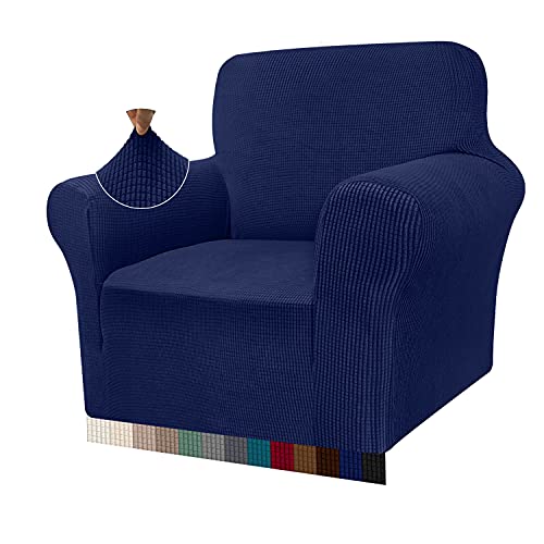 Granbest Capa de sofá de alta elasticidade, moderna capa de sofá de jacquard elástica para salão, proteção para cães e animais de estimação, 1 lugar, azul escuro