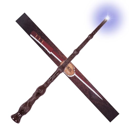 Aomig Varinha mágica, varinha mágica com luz e som de 36 cm, varinha com luz deluxe de presente original para homem e mulher, acessórios disfarce mago College Cosplay Halloween, presente criança e