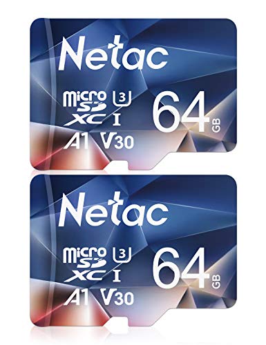 Netac 2 Pacotes de 64 GB cartão de memória micro SD A1 U3 C10 V30 UHS-I velocidade até 100/30 MB/S para telemóvel, câmara de vídeo, switch, tablet