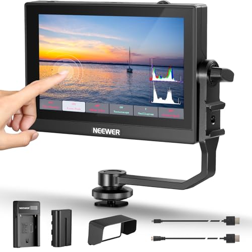 NEEWER F500 Monitor de câmera de 5,5 polegadas, monitor de campo para câmara Full HD 1920 x 1080 IPS 4K HDMI Loop In/out DSLR Video Peaking Focus Assist, braço, bateria e Carregador