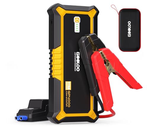 GOOLOO 4000A Iniciador de carros (todo gás, até 10,0 l motor a diesel) SuperSafe 12 V Lithium iniciador de baterias de carro, banco de energia portátil com carregamento rápido USB e porta tipo C