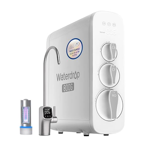 Waterdrop Sistema de osmose reversa, 800 GPD de fluxo rápido, certificado NSF/ANSI 58, 3:1 de pureza de drenagem, sistema de filtro de água sob a pia sem tanque, redução de TDS