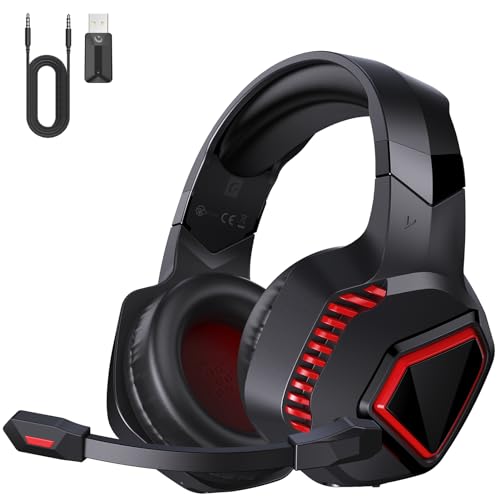 Capacetes Gaming sem fios para PS5/PC/Switch/Mac, auriculares sem fios com microfone ajustável, cancelamento de ruído, conexão de baixa latência de 2,4 GHz, Bluetooth 5,2, duração 40 Hr+