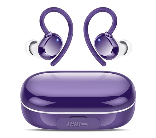 Auriculares sem fios desportivos, auriculares Bluetooth 5.4 com HD Mic, 128H capacetes sem fios Bluetooth HiFi estéreo, cancelamento de ruído ENC auriculares Running, IP7 impermeável / ecrã LED