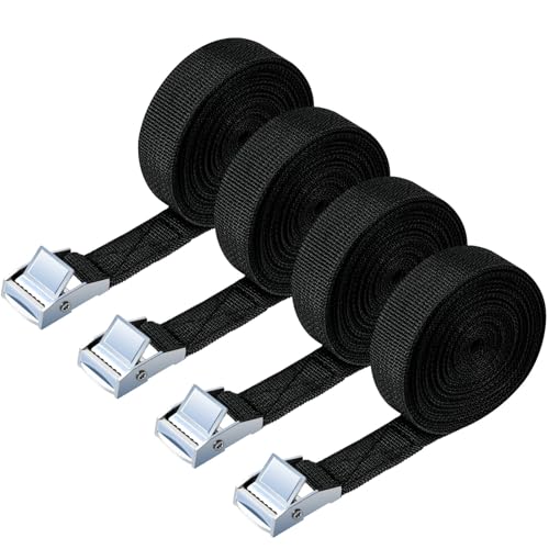 URAQT Cintas de amarra, 4 peças, 500 cm, 180 kg, correias de fixação rápida, correias para bagageira de carro, porta-cicletas, surf, bicicleta, caiaque, mota resistente correia de amarra, preto