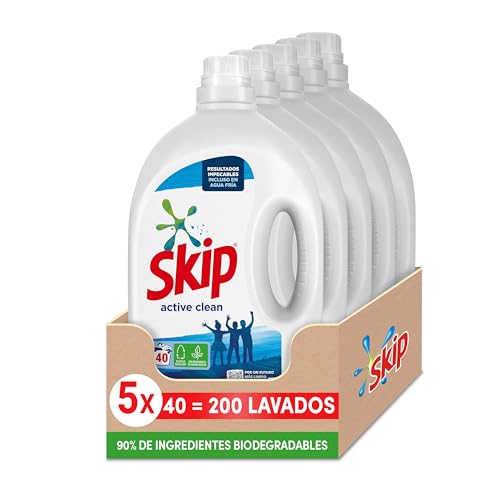 Skip Detergente líquido Active Clean para máquina de lavar com ingredientes de origem vegetal 200 lavagens (5 x 40 lavagens)
