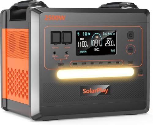 SolarPlay Estação de energia portátil 2500 W, 2300 Wh gerador solar portátil bateria LiFePO4 gerador elétrico, para campismo, auto-caravana, RV, viagens, emergência por falha de (2500 W)
