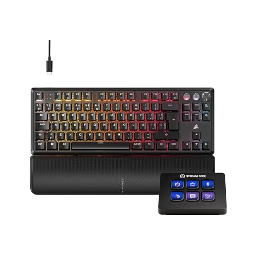Corsair K70 Pro TKL Elgato Stream Deck mini pacote - teclado para jogos com cabo magnético - mecânico com Studio Controller para Zoom, Teams, PowerPoint, MS Office, etc, compatível com PC/Mac