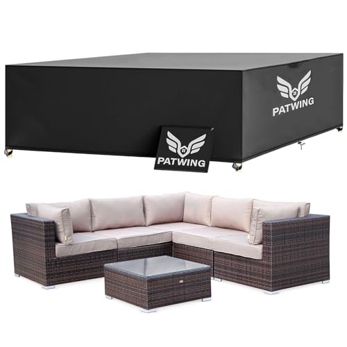 PATWING Capa para móveis de exterior impermeável, 600D Oxford capa de mesa de jardim impermeável, resistente ao vento contra raios anti-UV capa protetora móveis e jardim (325 * 208 * 58 cm)