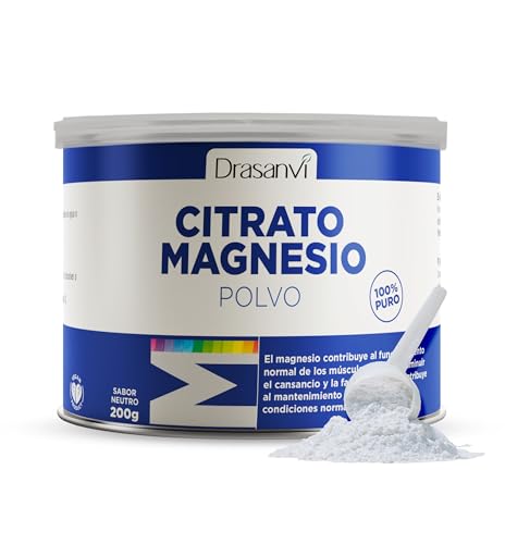 DRASANVI Citrato de magnésio em pó | Para fadiga e fadiga | Citrato de magnésio em pó | Articulações fortes, sabor neutro | 200 Gr = 125 dias, Magnesium Citrate