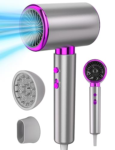 DMTIVMG Secador de cabelo 2400 W profissional secador iónico para sala de estar com difusor e termostato inteligente 3 temperaturas e 2 velocidades do vento para casa viagens estilo