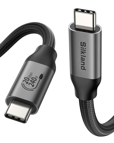 Cabo USB4 Thunderbolt 4 Silkland 5 m, transferência de dados de 20 Gbps, 5 K/4 a 60 Hz, carregamento rápido de 240 W, compatível com Thunderbolt 4/3, MacBook, DELL XPS, Surface Pro, auriculares VR