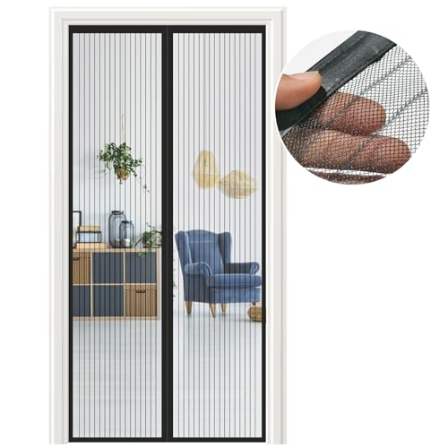Meet Beauty Mosquiteira magnética para porta, 95 x 210 cm, instalação fácil sem perfuração, fecho automático, ar fresco e proteção contra insetos, preto