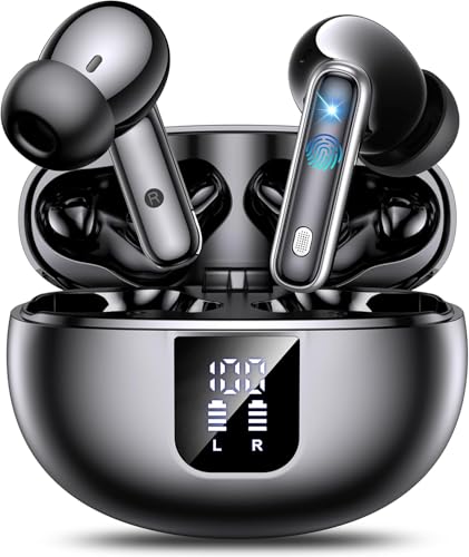 Auriculares Bluetooth intra-auditivos, auriculares sem fios ANC Bluetooth 5.4, 36H tempo de reprodução ecrã LED, modo transparência capacetes som estéreo com graves profundos, IP7 impermeável