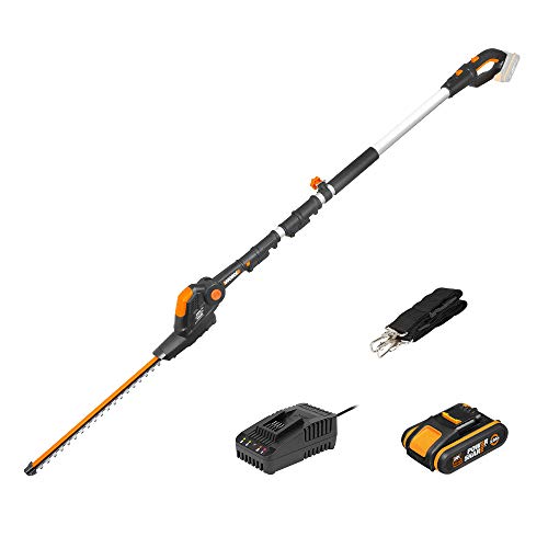 Worx Corta-sebes telescópico de 18 V (20 V máx) alimentado por bateria PowerShare 2 Ah WG252E, tesoura elétrica, tesouras alimentadas por bateria com lâmina de diamante cortada a laser