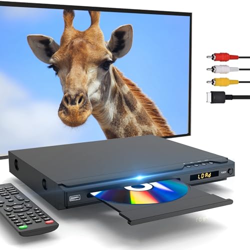 Leitor de DVD para TV, leitor de DVD HDMI compatível com PAL/NTSC, leitor de disco sem região com portas de karaokê, entrada USB, cabos HDMI e AV