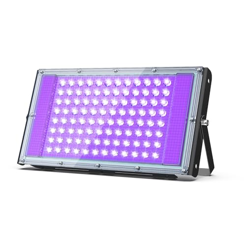 Glostars 100 W LED luz preta, potente holofote UV, IP66, 395-400 nm lâmpada UV com interruptor para festa de Natal, luz noturna, festa brilhante, exterior