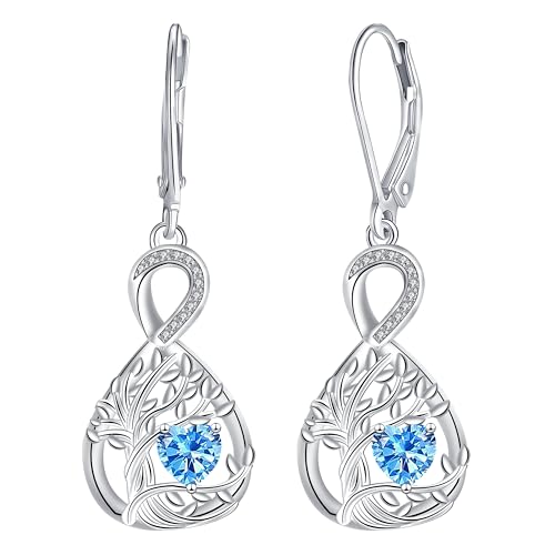 J.MUEN Brincos de árvore da vida para mulher, prata de lei 925, pendente infinito, brincos com caixa de presente para mulheres com embalagem de presente de joalharia