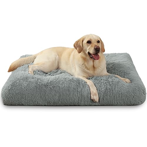 KSIIA Cama para cães grandes lavável, almofada para cão de peluche moído, colchão colchão colchão inferior antiderrapante, 105 x 70 cm, cinzento