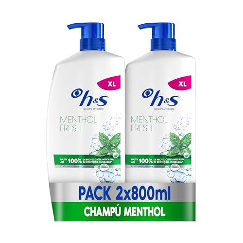 H&S Menthol Fresh champô anti-caspa 2 x 800 ml com dispensador, para uso diário. Até 100% de proteção anti-caspa, testada clinicamente. Para todos os tipos de cabelo e couro cabeludo. Frescor, aroma a