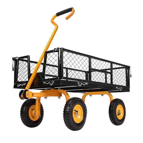 VIVOHOME Carrinho de mão até 250 kg carrinho de jardim com rodas pneumáticas de 8 polegadas carro de transporte com grades metálicas carrinho de ferramentas com cabo giratório de 180 ° para relvado