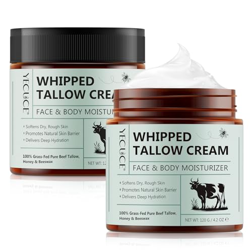 Beef Tallow Creme pacote de 2, Sebo de Res para pele, creme facial de seivo, Bfinocam de sebo e mel orgânico 100% natural de animais alimentados com pasto para rosto e corpo, hidratação profunda