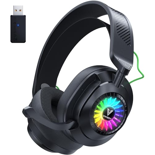 Vakedy HW10 - Auriculares sem fios para videojogos, PS5, Bluetooth, sem fios, para PC, PS4, PS5, Mac, Switch, Mobile, Gaming Headset Bluetooth com microfone, com luz RGB, mais de 50 horas de