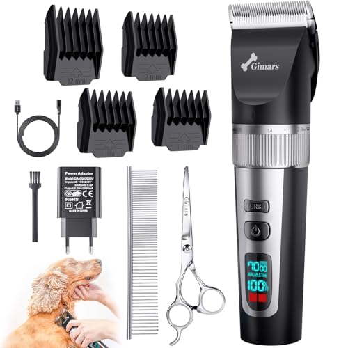Gimars Sem fio silencioso máquina de cortar cabelo cães profissional, IPX7 impermeável corta-pelos cães, gatos, máquina de descascar cães animais de pelo comprido