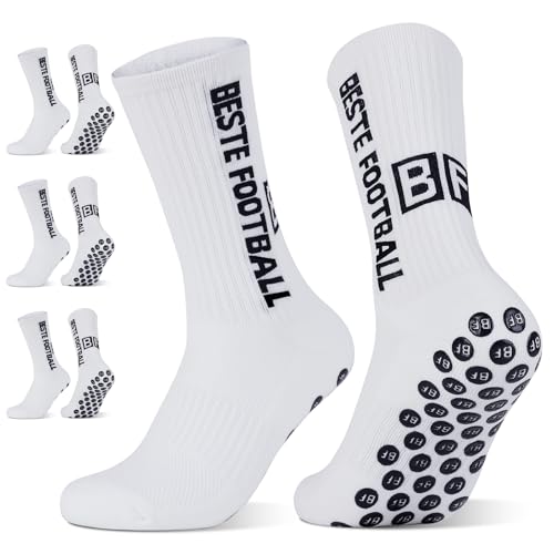 BESTE FOOTBALL Meias de futebol 3 pares, EU 35-39 39-46 meias antiderrapantes de futebol para homem, mulher e criança, meias de futebol para ioga, ténis
