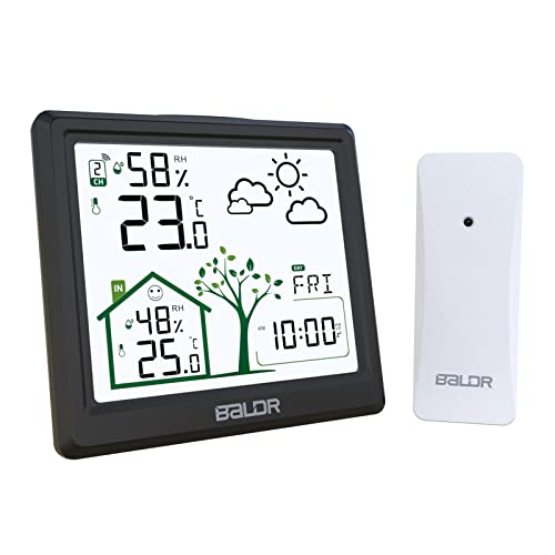 LEVIPE Estação meteorológica sem fios, termómetro higrómetro barómetro interior exterior com sensor LED retroiluminação ecrã relógio digital alarme e Snooze ecrã hora data dia preto