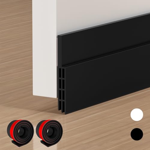 EXTSUD Tira de vedação com fecho baixo porta tira autocolante silicone para porta, isolamento acústico à prova de vento/anti-bug de selagem 2 pacotes, 5 x 100 cm, preto