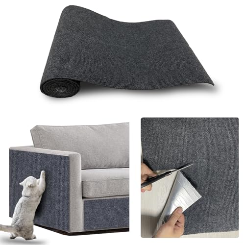 JSUDQR Tapete raspador para gatos adesivo 40 x 200 cm cinzento escuro raspador para gatos sofá para sofás, móveis e tapetes