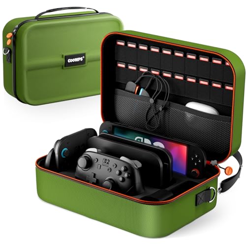 ZOZOVR Switch 2 Funda para Nintendo Switch 2 (2025), Estuche rígida portátil con protección Total para Viajes, 20 Ranuras para Juegos , Bolsa Grande Antipolvo para Switch 2 Accesorios Verde